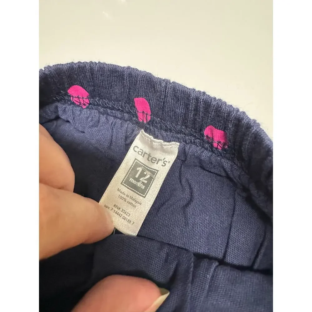 5/$35 Carter's Girls Skirt Sz 12 Months Navy Blue Pink Polka Dots Knit Skort NEW